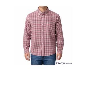 Ben Sherman Shirt Size XL Long Sleeve Red Gray Plaid Button Up Front Collar NWT